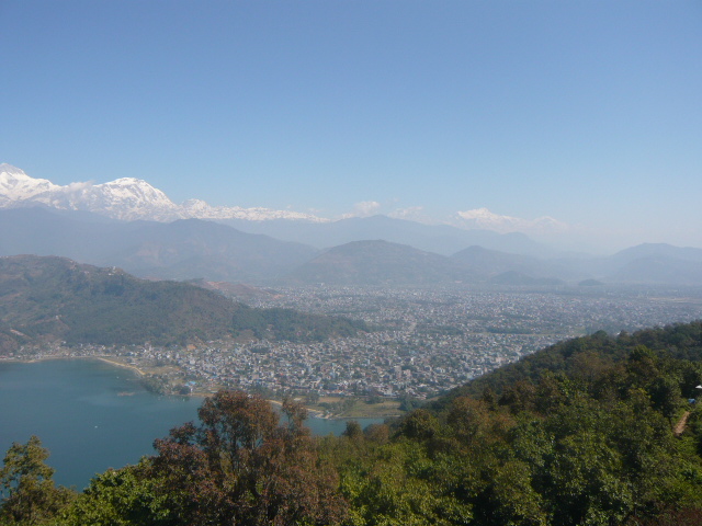 The spectacular view of moutains and Pakhora taken from the Peace Pagoda.